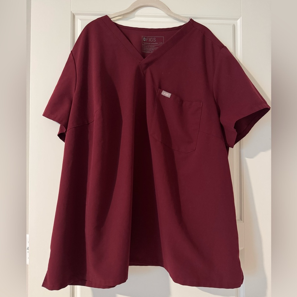 Figs 4X Burgundy Scrub Top